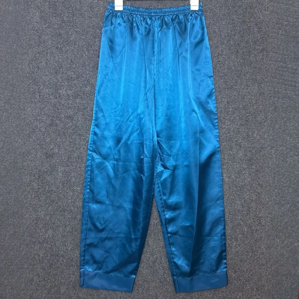 VTG Victorias Secret Afterhours Pajama Set M Blue Satin Sleeveless Gold Label - Picture 7 of 13
